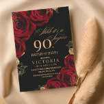 Elegant Black and Red Roses Floral 90th Birthday  Invitation<br><div class="desc">Stylish modern floral Birthday party invitation. Elegant handwritten calligraphy combined with a modern font on a black background complement each other and look harmonious at the same time.</div>
