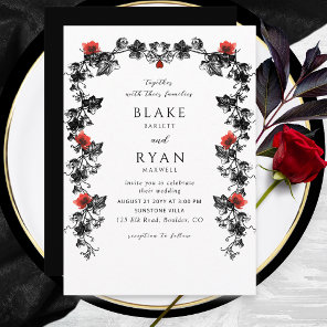 Elegant Black and Red Victorian Gothic Wedding  Invitation