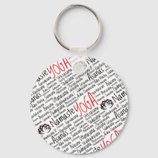 Elegant Black and Red Yoga Positions Lotus Blossom Keychain