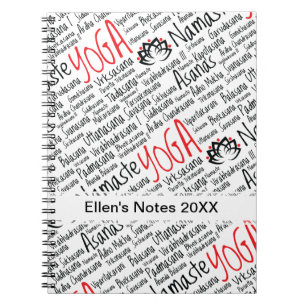 Elegant Black and Red Yoga Positions Lotus Blossom Notebook