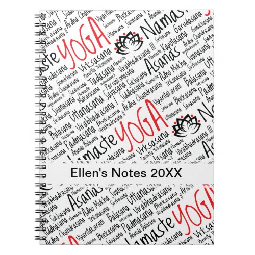 Elegant Black and Red Yoga Positions Lotus Blossom Notebook