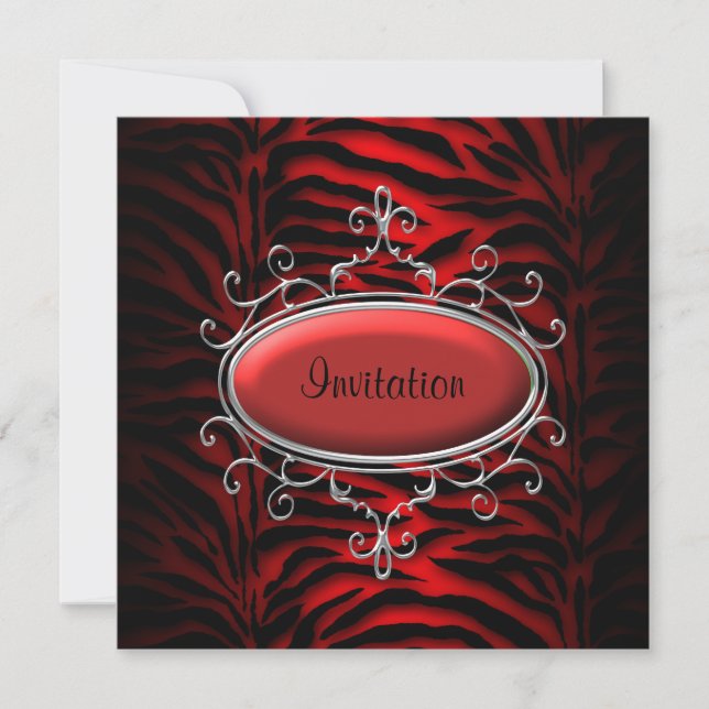 Elegant Black and Red Zebra Party Invitation (Front)