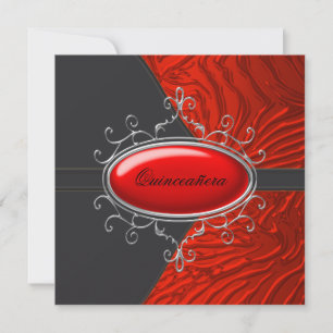 Elegant Black and Red Zebra Quinceanera Invitation