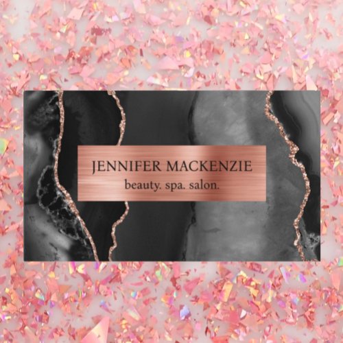 Elegant Black and Rose Gold Agate Luxury Business Card