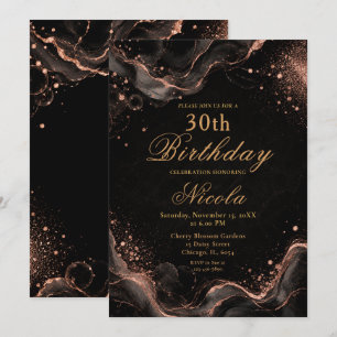 Elegant Black and Rose Gold Alcohol Ink Invitation