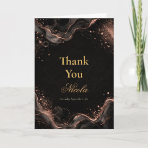 Elegant Black and Rose Gold Alcohol Ink Thank You Card