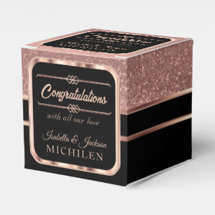 Elegant Black and Rose Gold Glitter Favor Boxes