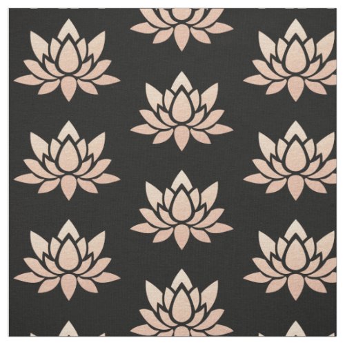 Elegant Black and Rose Gold Lotus Flower Printed Fabric