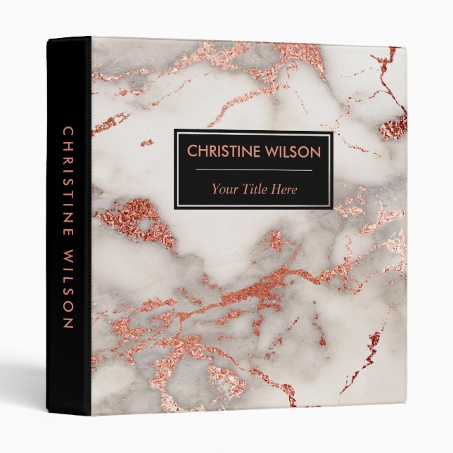 elegant black and rose gold marble stone 3 ring binder (Front/Spine)