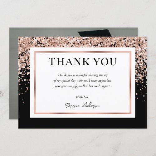 Elegant Black and Rose Gold Photo Graduation Thank You Card