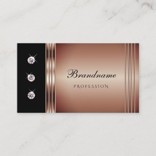 Elegant Black and Rose Gold Sparkling Diamonds Business Card