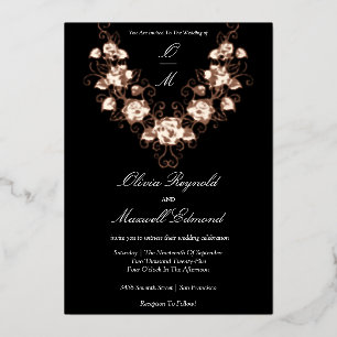 Elegant Black and Rose Gold Wedding  Foil Invitation