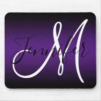 Elegant Black and Royal Purple Ombre Monogram Mouse Pad