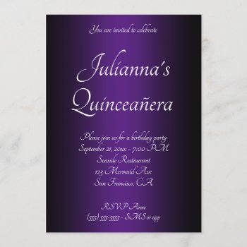 Elegant Black And Royal Purple Ombre Quinceañera Invitation by purplestuff at Zazzle