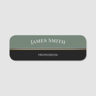 Elegant Black And Sage Green Gold & Silver Stripes Name Tag