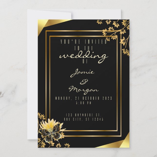 Elegant Black and Shiny Butterfly Black Wedding  Invitation (Front)