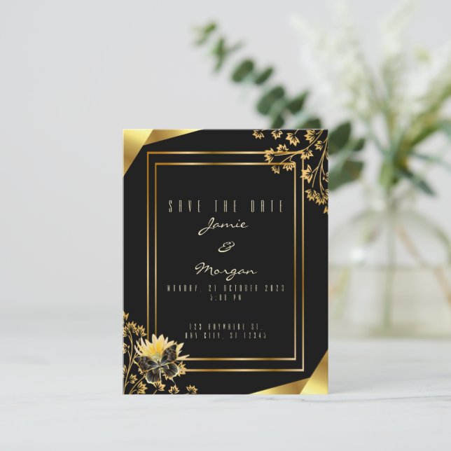Elegant Black and Shiny Butterfly Black Wedding  Note Card (Standing Front)