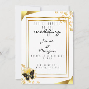 Elegant Black and Shiny Butterfly White Wedding Invitation