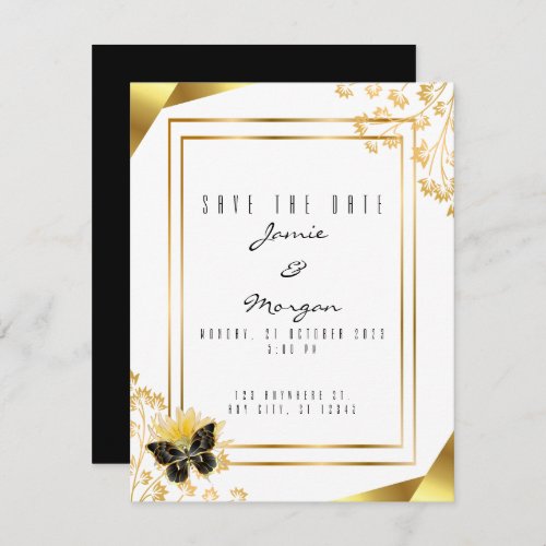 Elegant Black and Shiny Butterfly White Wedding  Note Card