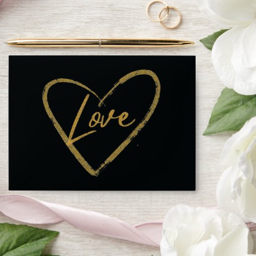 Elegant Black and Shiny Gold Coppertone Love  Envelope