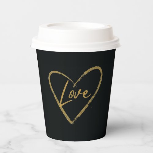 Elegant Black and Shiny Gold Coppertone Love  Paper Cups