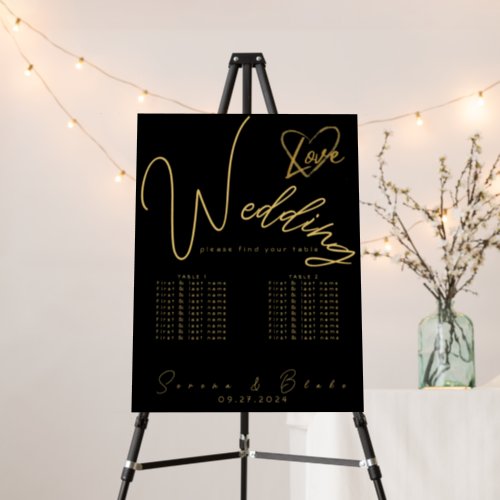 Elegant Black and Shiny Love Wedding Seating Chart Foam Board