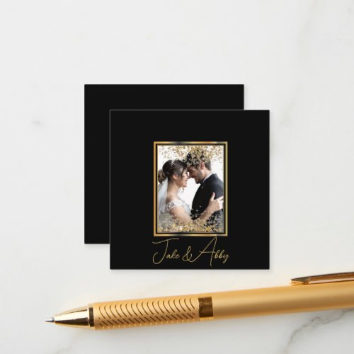 Elegant Black and Shiny Personalized Wedding Photo Enclosure Card