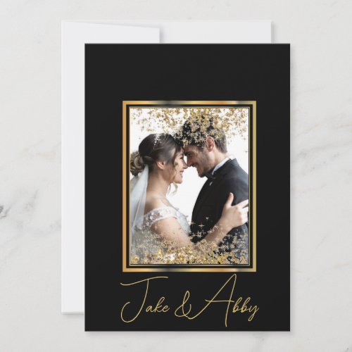 Elegant Black and Shiny Personalized Wedding Photo Thank You Card