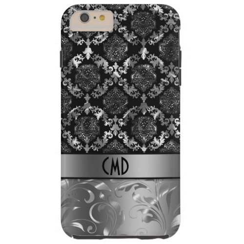 Elegant Black And Shiny Silver Damasks  Swirls Tough iPhone 6 Plus Case