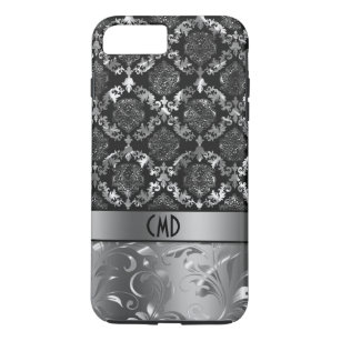 Elegant Black And Shiny Silver Damasks & Swirls iPhone 8 Plus/7 Plus Case