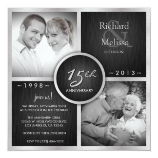 Elegant Black and Silver 15th Wedding Anniversary Card