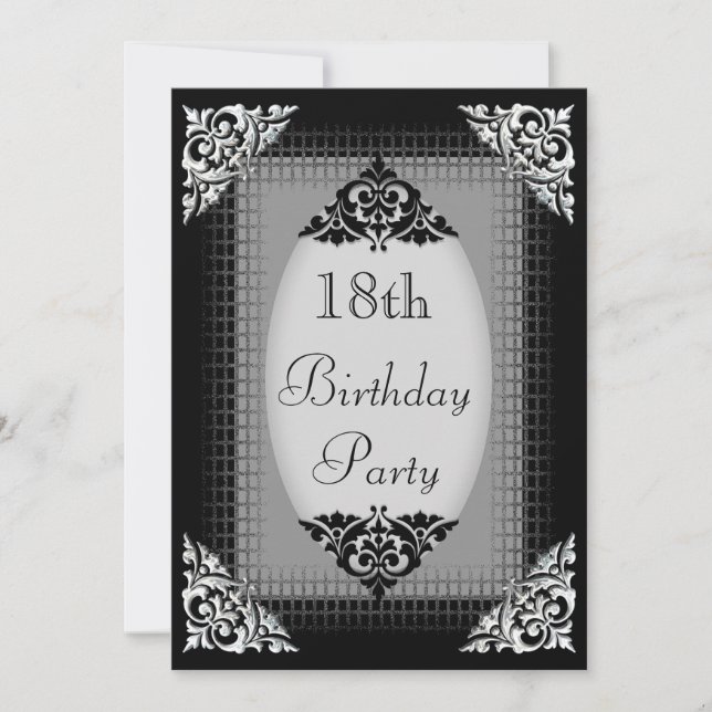 Elegant Black and Silver 18th Birthday Invitation (Front)