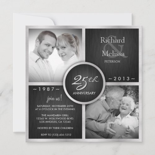 Elegant Black and Silver 25th Wedding Anniversary Custom Announcements