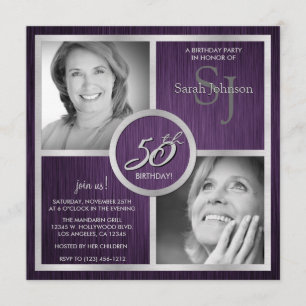 Elegant Black and Silver 50th Birthday Photo Invitation