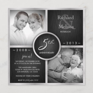 Elegant Black and Silver 5th Wedding Anniversary Invitation