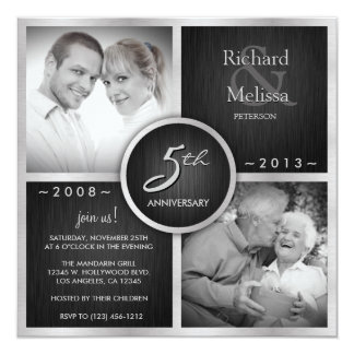 Elegant Black and Silver 5th Wedding Anniversary Invitation