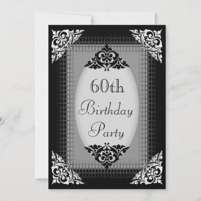 Elegant Black and Silver 60th Birthday Invitation (Front)