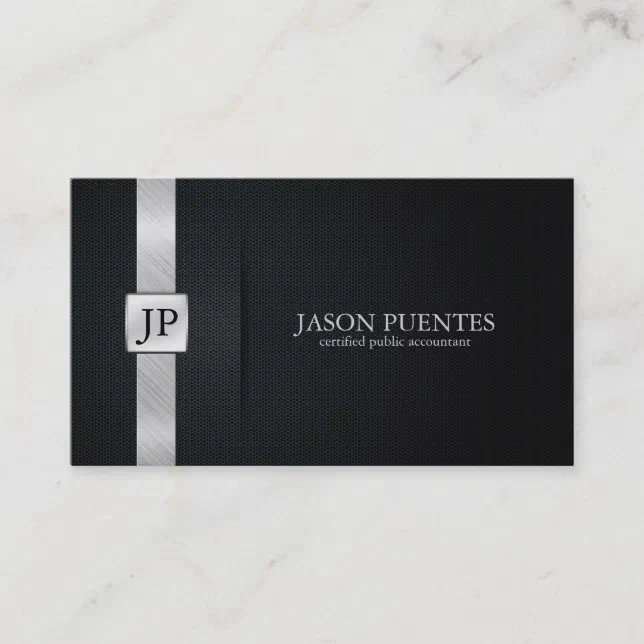 Elegant Black and Silver Accounting Business Card (Front)