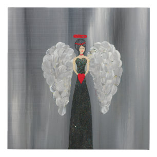 Elegant Black and Silver Angel with Red Heart in G Faux Canvas Print