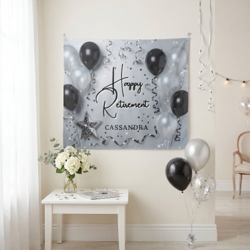 Elegant Black and Silver Balloon Retirement Party Tapestry