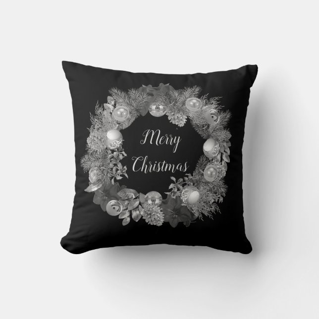Elegant Black and Silver Christmas Holiday  Throw Pillow (Front)