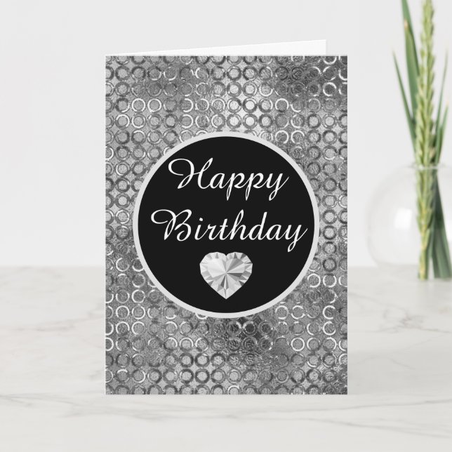 Elegant Black and Silver Circles Foil Birthday Card (Front)