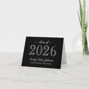 Elegant Black and Silver Class of 2026 Graduation Thank You Card