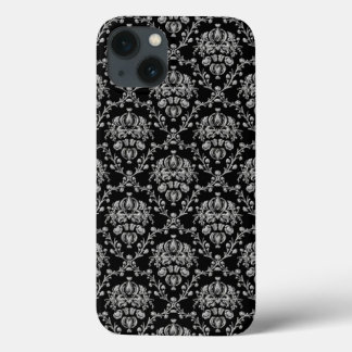 Elegant Black and Silver Damask iPhone 13 Case