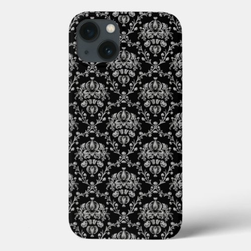 Elegant Black and Silver Damask iPhone 13 Case