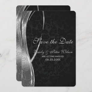 Elegant Black And Silver Damask-Save The Date Invitation