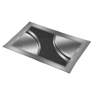 Elegant Black And Silver Damasks Cloth Placemat