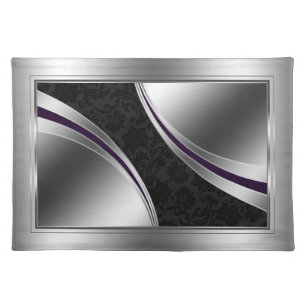 Elegant Black And Silver Damasks Cloth Placemat