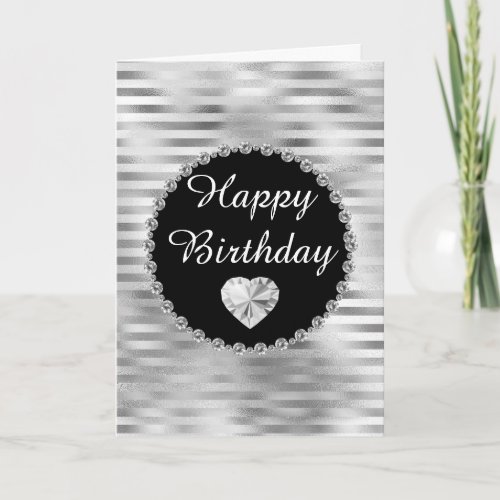 Elegant Black and Silver Diamond Border Birthday Card