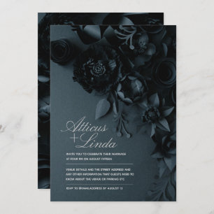 Elegant Black and Silver Floral Wedding Invitation